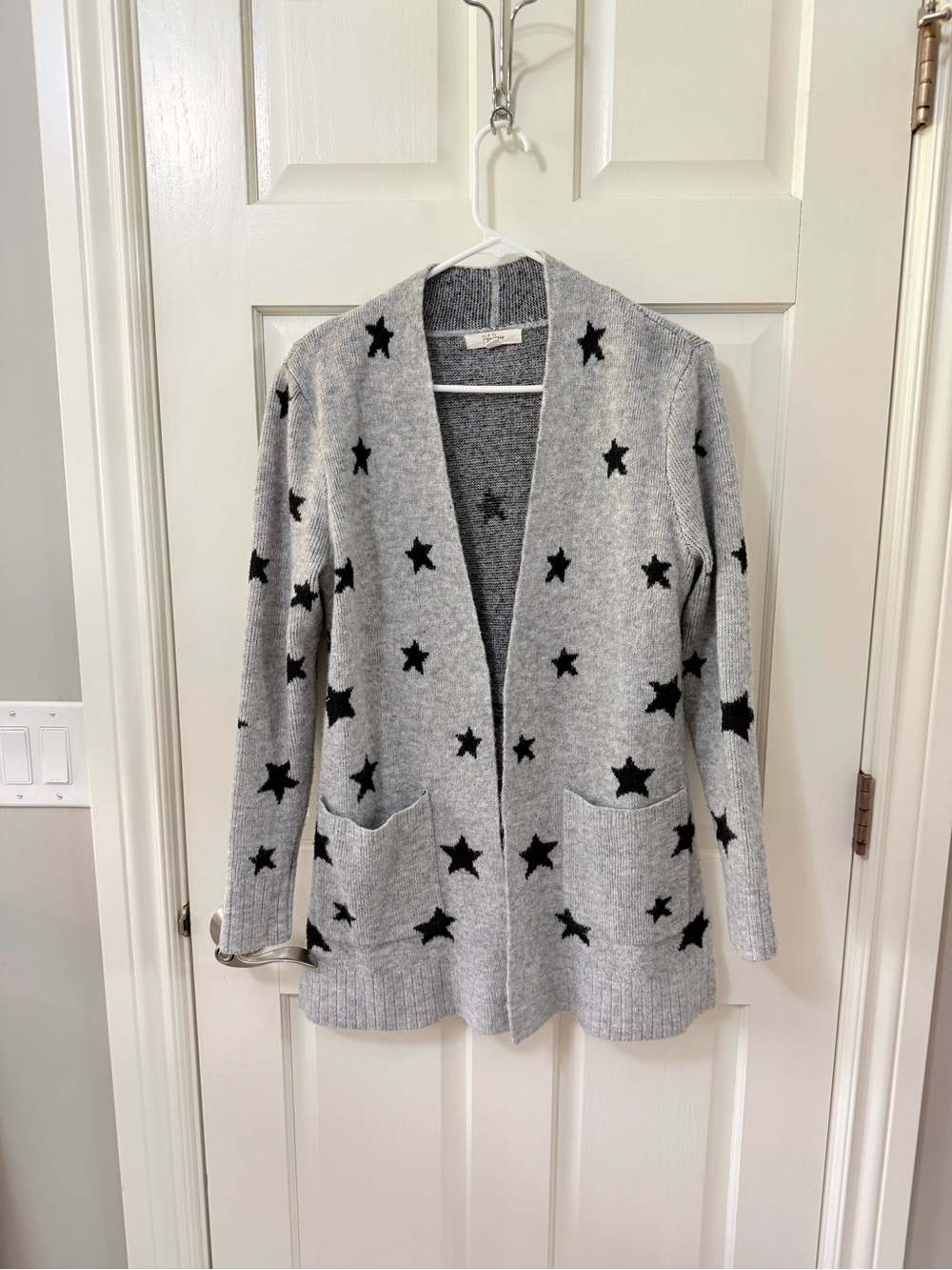 Open-Front Star Pattern Cardigan Sweater - Light Gray/Black